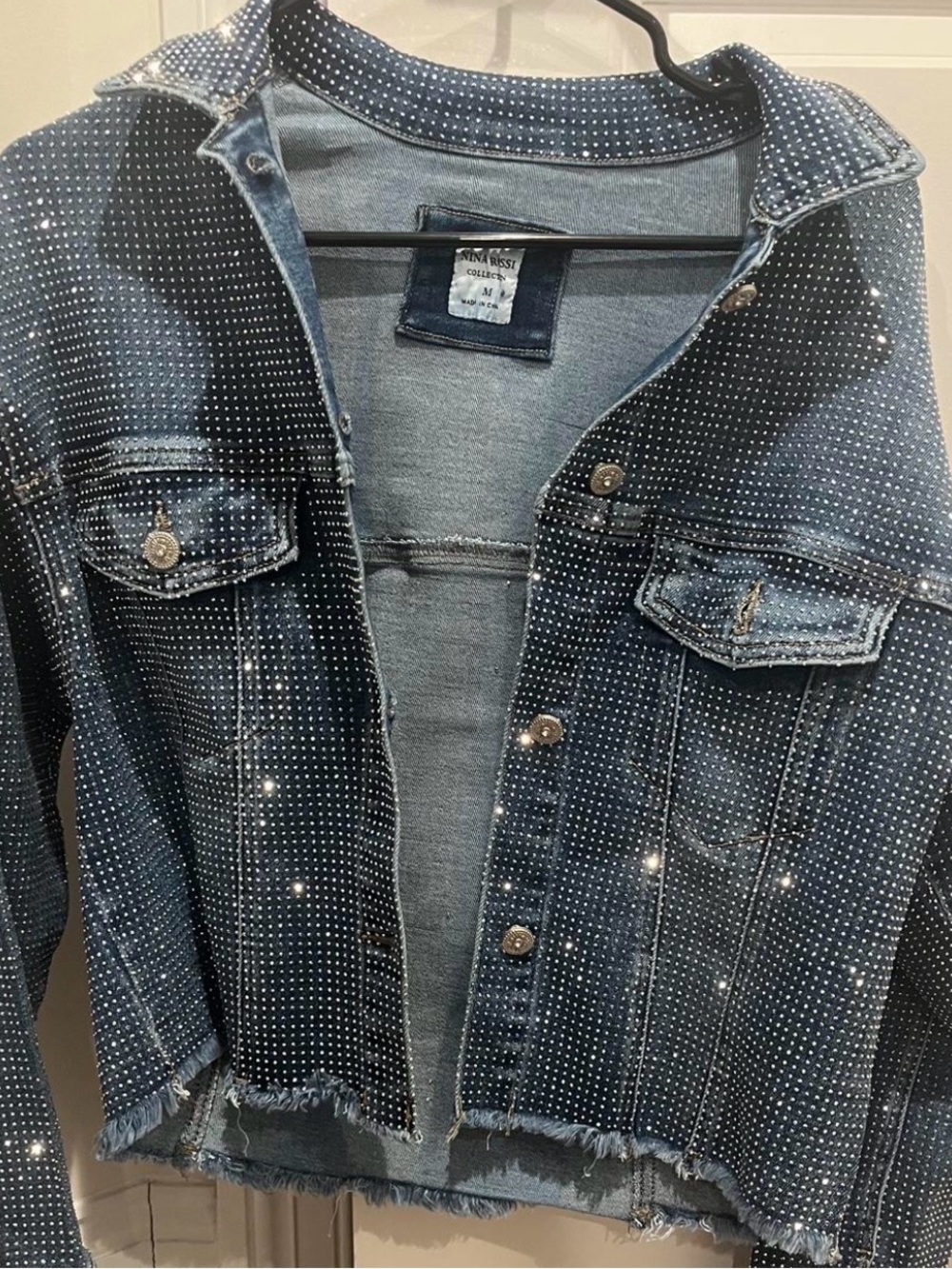 Rodeo Quincy Rhinestone Embellished Denim Jacket - Sparkling Navy Blue